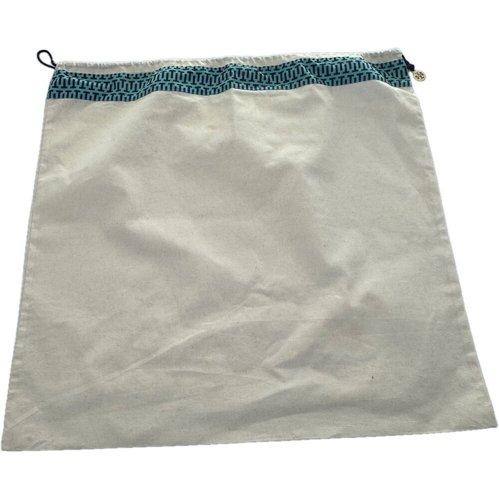 Tory Burch Large Drawstring Dust Bag 23”x21” Blue Logo Trim Gold Charm